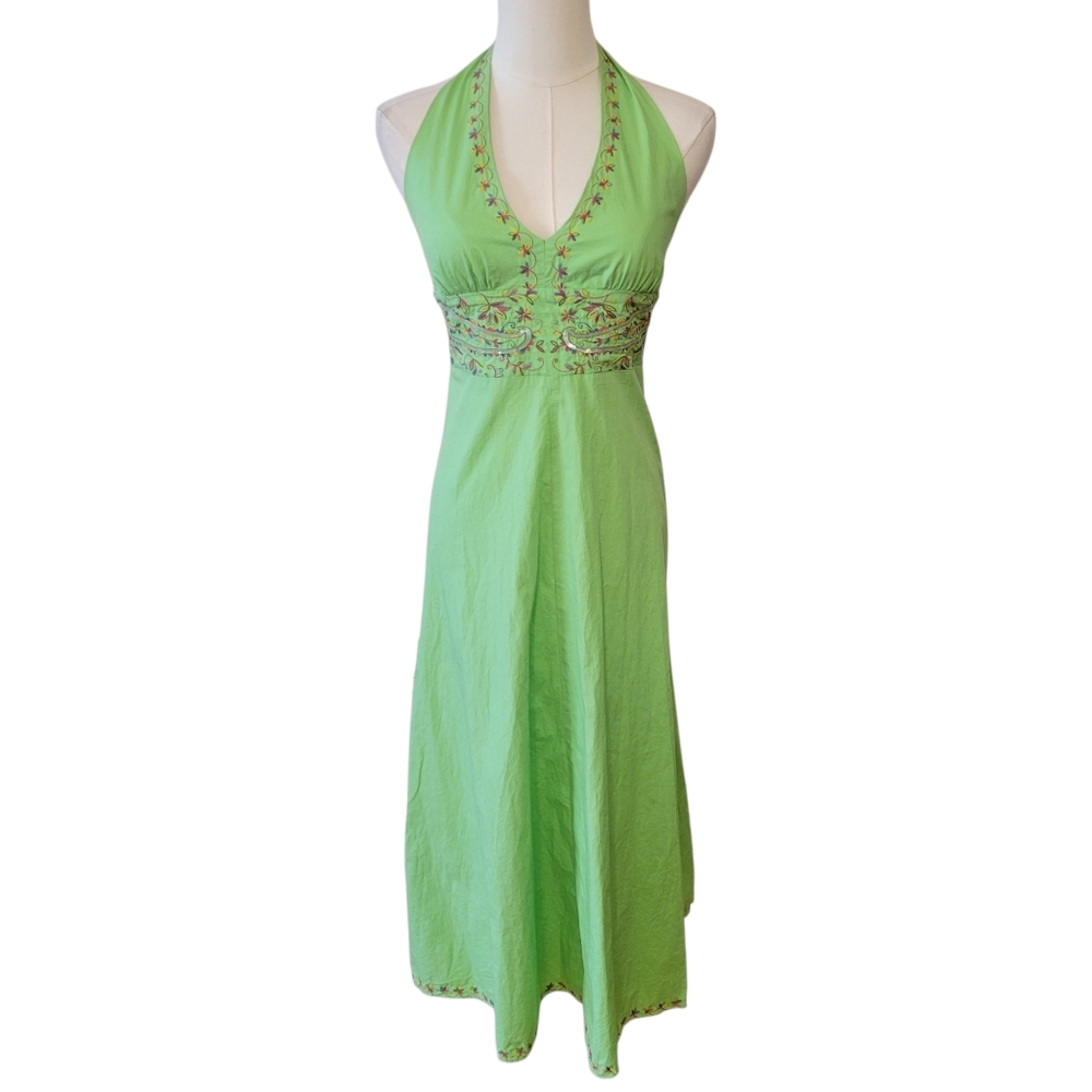 Moda International Spring Green Halter‎ Midi Dress Size 4